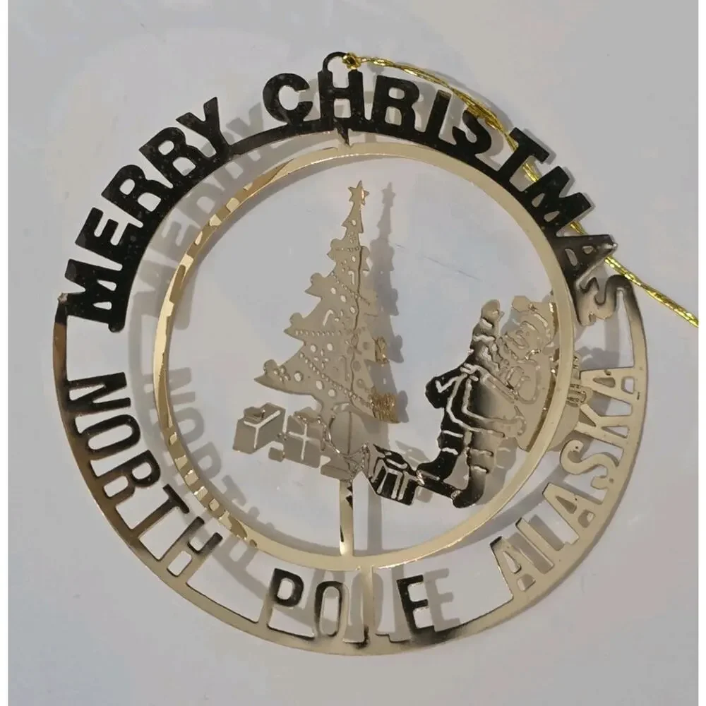 North Pole Alaska Genuine Solid Brass Christmas Ornament Santa Claus